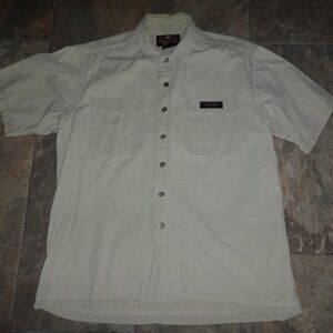 Men Harley Davidson Shirt XL Beige Short Sleeve Metal Button Milwaukee Khaki